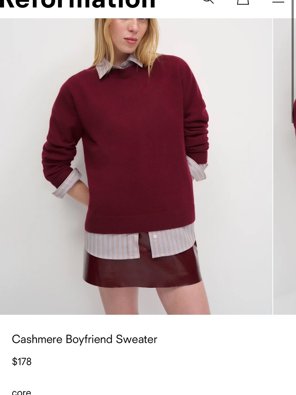 Reformation Cashmere Crewneck Sweater - Romance burgundy wine new with tags